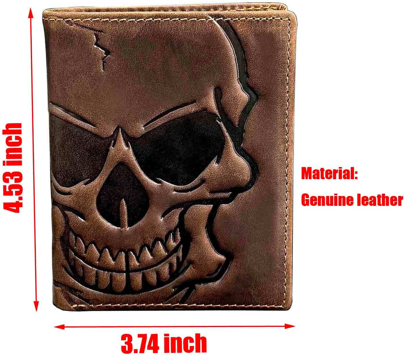 Biker Skull Slim Card Wallet for Men Bifold Card Holder Wallet Minimalist Front Pocket Purse Cowhide Leather Wallet - Image 7
