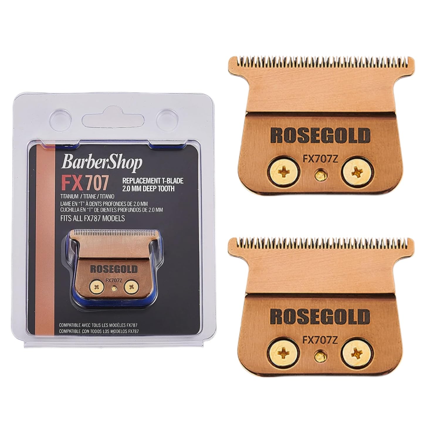 FX707Z Replacement Blades compatible with BaByliss PRO PRO FX787 & FX726 Trimmer Trimmer Blade,DLC 2.0 Trimmer Blade compatible with BaByliss Replacement Trimmer Blades(2 Pcs Rose Gold)