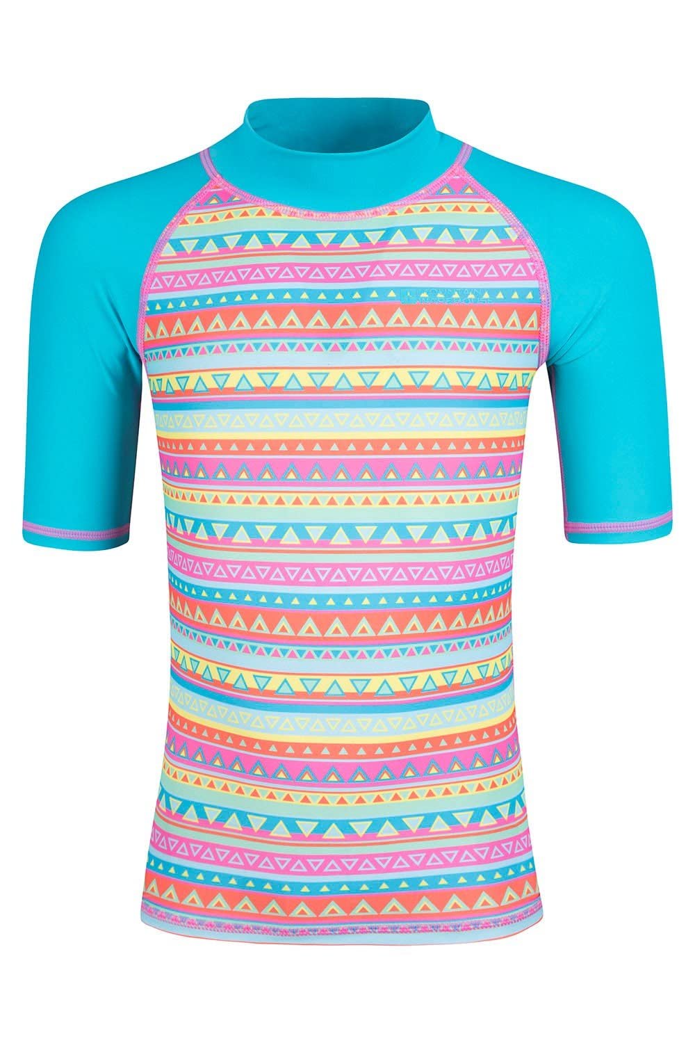 Mountain Warehouse Teal (Printed) Kids Rash Vest Hoodie - Upf50+ Protection Childrens Rash Guard, Quick Dry Beach Top, Flat Seams, Stretch Swimwear - For Spring Summer, Pool Kids Size 5-6 Years