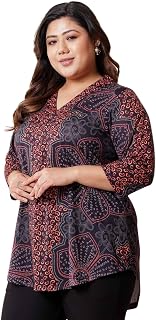 AMYDUS Plus Size V Neck Floral Top for Women | Sizes 2XL to 9XL | Cloud Soft Fabric | High-Low Hem | Complete Hip Coverage... Price In India