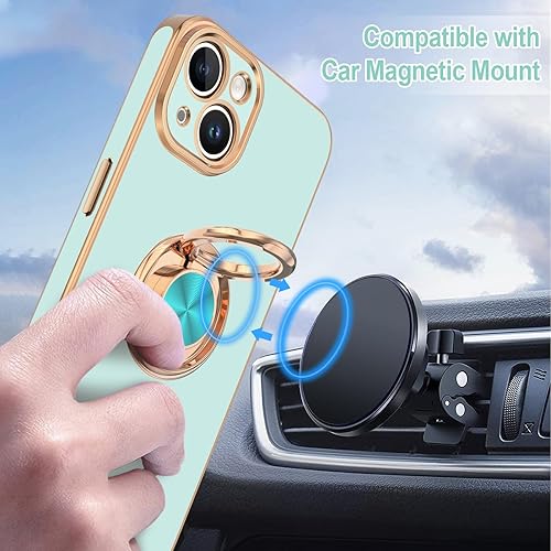 Miniatura 5 de Hython Funda para iPhone 15 con soporte de anillo, soporte de anillo giratorio de 360, soporte magnético, chapado en oro rosa, cubierta suave, funda