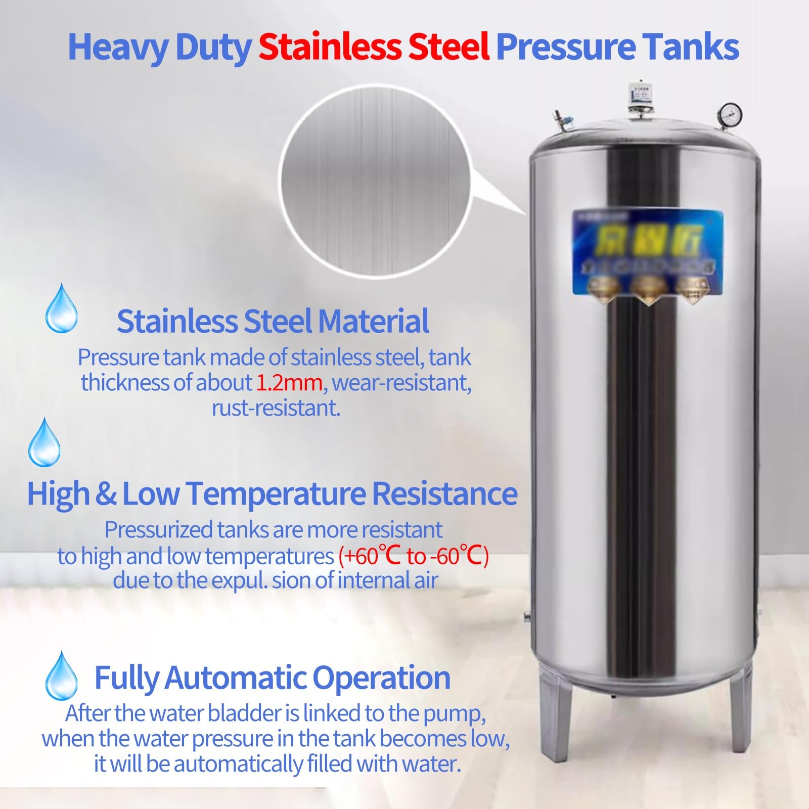 Vaso de expansión Tanque De Presión De Agua De Acero Inoxidable 304 - Tanque De Presión Para Bomba De Pozo Con Kit De Montaje Vertical Tanques De Almacenamiento De Agua A Presión(60L/15.8 Gallon)