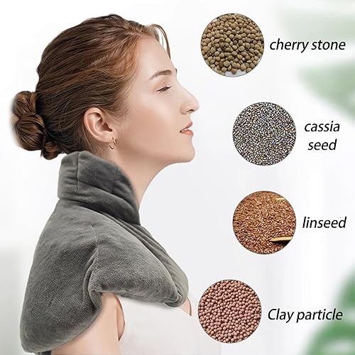Miniatura 4 de Almohadilla térmica para microondas para cuello y hombros, calentador con peso con calor húmedo, compresa caliente y fría para aliviar el dolor