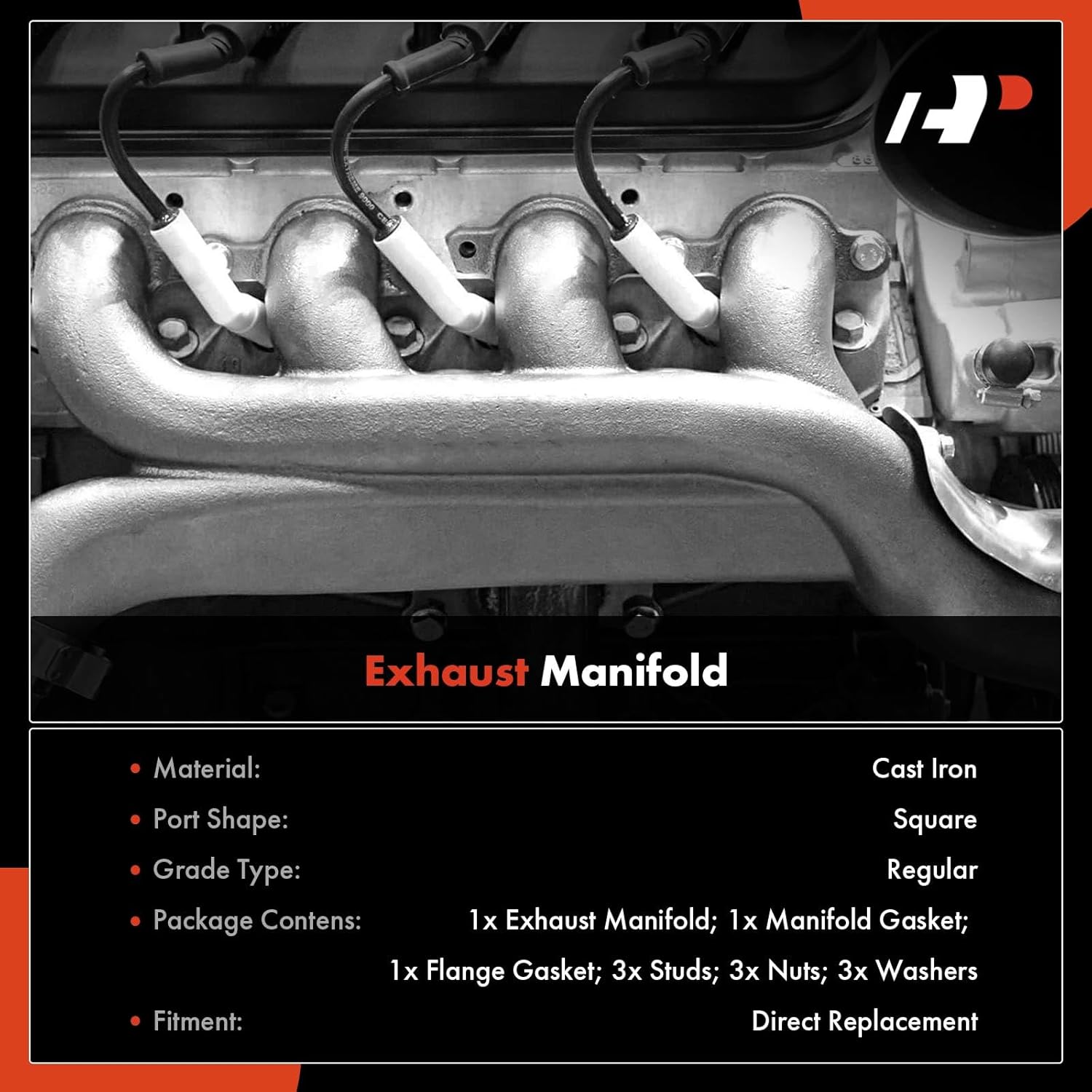 A-Premium Right Side Exhaust Manifold Kit W/Gasket, Studs, Nuts, Washers & Heat Shield [5.0L 5.7L] Compatible with Chevrolet G10 1983-1987, G20 1983-1987, G30 1983-1988 & GMC G1500, G2500, G3500