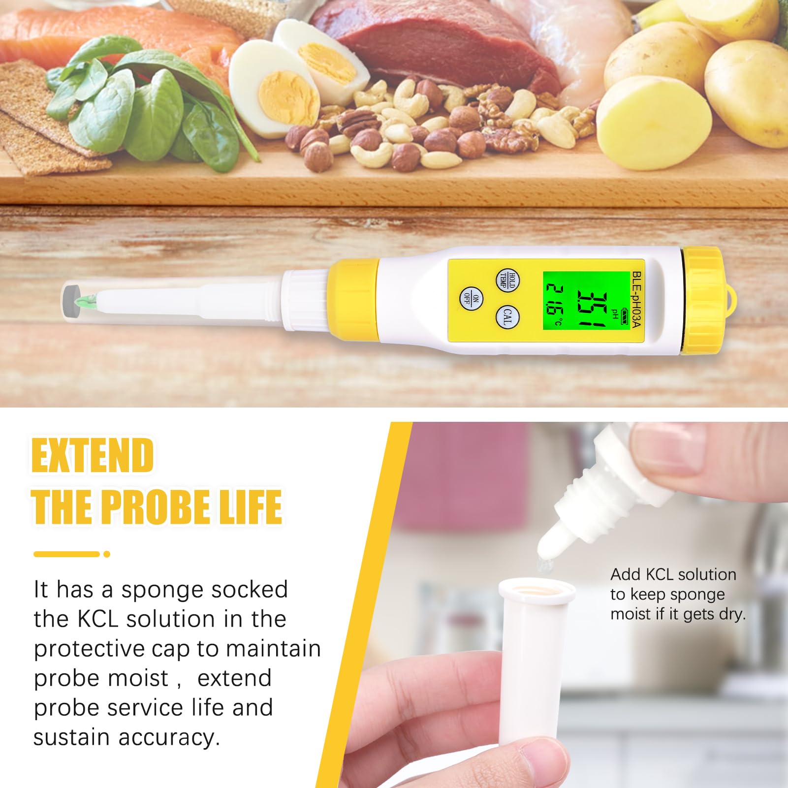 pH Mètre Alimentaire, Testeur pH Numérique à ponction pH Meter Biere de Haute précision avec écran LCD rétroéclairé et ATC pour Aliments, sols Semi-Solides, Mous et Eau