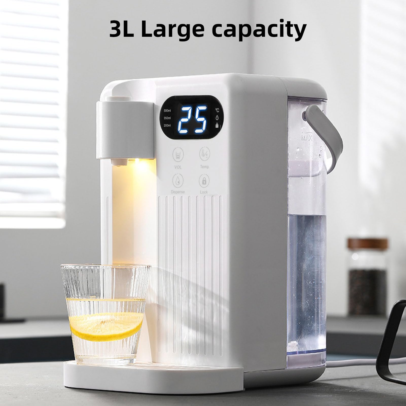 LICAEVEY Dispensador de Agua Caliente Instantáneo de 3 Litros con Bloqueo para Niños, Calentamiento Rápido en 3 Segundos, 12 Ajustes de Temperatura Ajustables, Caldera de Agua (Enchufe de EE. UU.)
