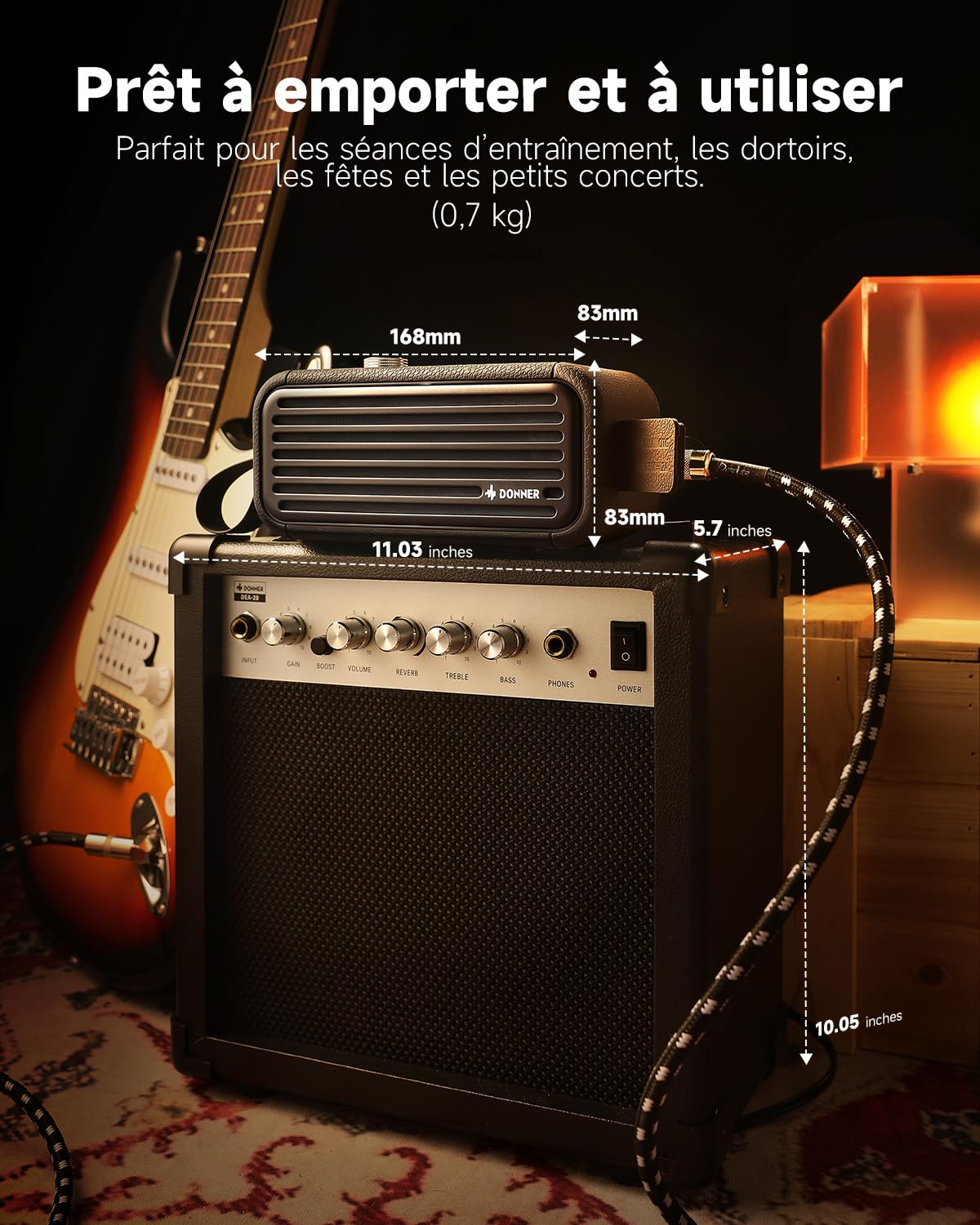 Donner Go Ampli Guitare électrique Mini 25W, ampli Portable avec contrôle par app Intelligente, Charge Type-C, Double entrée Bluetooth et AUX pour Pratique Quotidienne