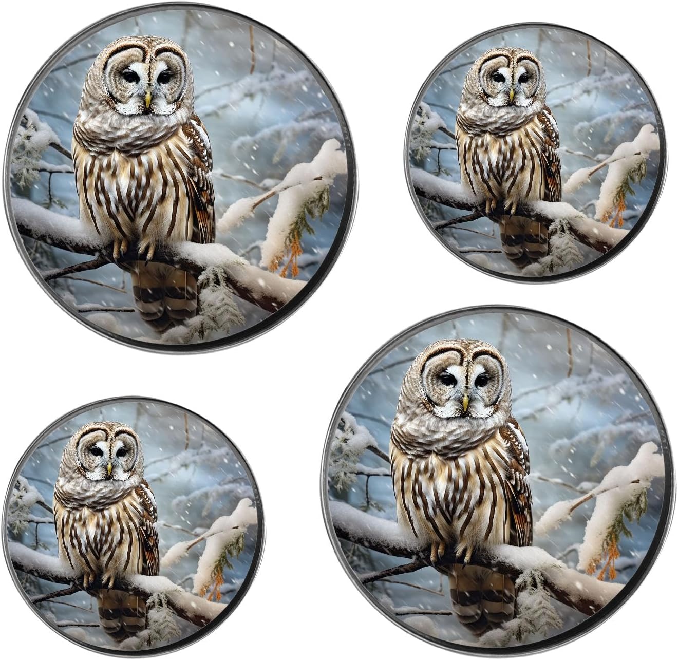 Snowy Owl in Tree Branch on Winter Snow Forest Adorable Set of 4 Stove Burner Covers - Premium Round Electric Stove Range Protectors,8 IN & 10 IN