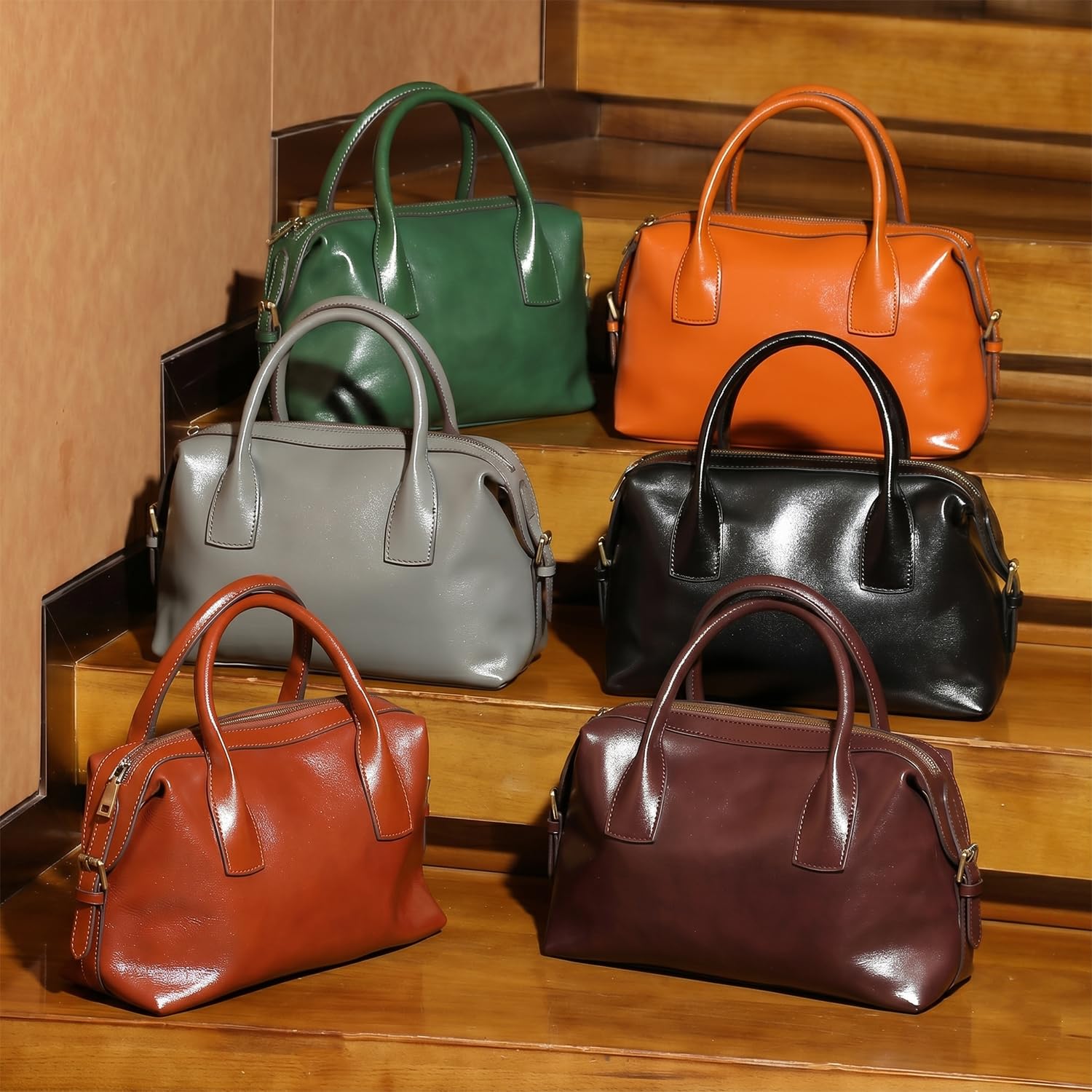 Mini Bolso Bowling de Piel Auténtica para Mujer, Bolso Almohada Clásico y Bolso Bandolera, Bolso de Mano Pequeño para Uso Diario y Viajes Negro
