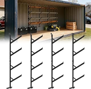 Shipping Container Shelf Brackets, Bracket Adjustable Heavy Duty Steel Cargo Shipping Container Shelves, 4-Tier Power Coated Shipping Container for Organization, Universal 67"H x 15"W, 4 Pack, Black