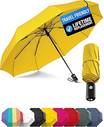 Rain-Mate Windproof Compact Umbrellas for Rain - Strong Reinforced Fiberglass Rib Design & Auto Open & Close - Portable Folding Travel Umbrella - Lightweight & Packable for Women & Men, Easy Collapse