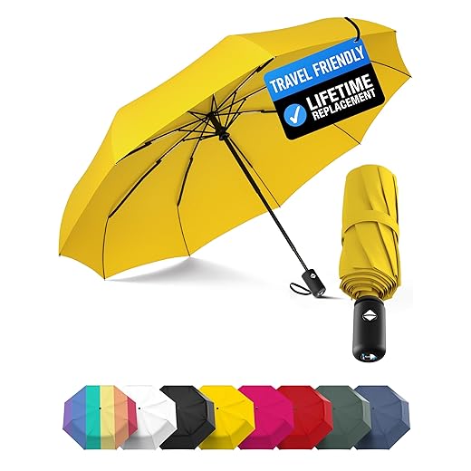 Rain-Mate Windproof Compact Umbrellas for Rain - Strong Reinforced Fiberglass Rib Design & Auto Open & Close - Portable Folding Travel Umbrella - Lightweight & Packable for Women & Men, Easy Collapse