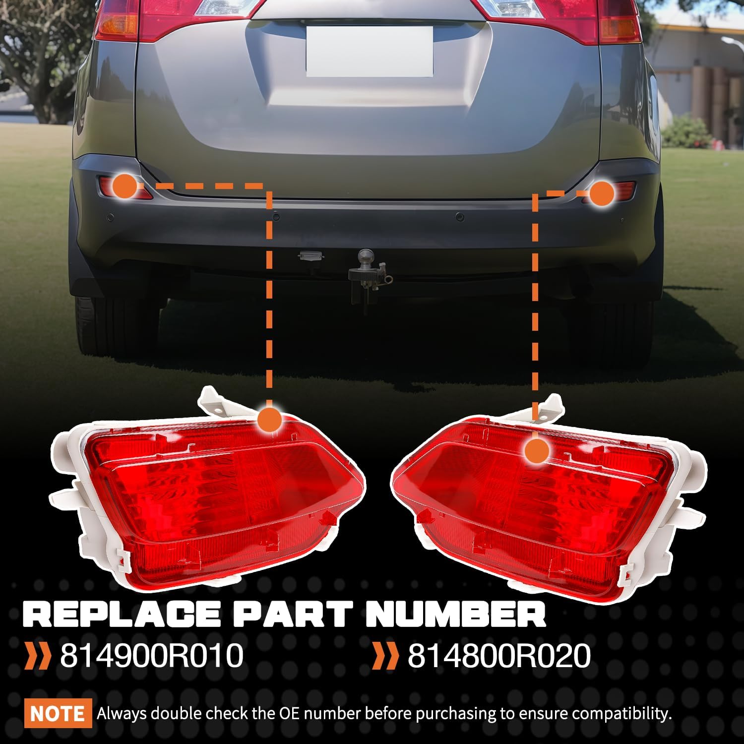 Driver & Passenger Side Rear Reflector Lamp Unit Pair Fit For Toyota RAV4 2013-2015 Replaces 814900R010 814800R020 81490-0R010 81480-0R020 TO1184107 TO1185107