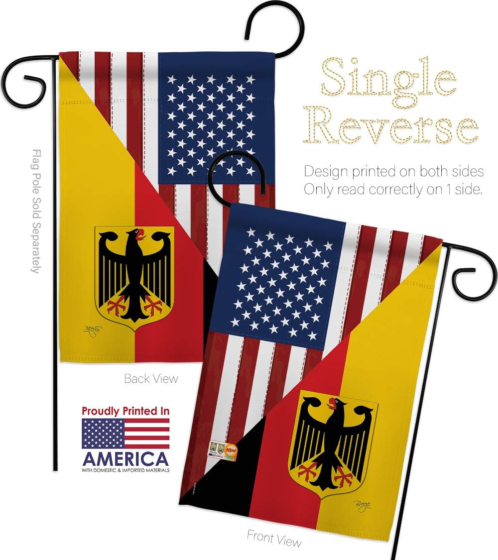 US German Friendship Garden Flag Set with Stand Regional USA American Alliance World Country Particular Area Small Decorative Gift Yard House Banner Made In 13 X 18.5