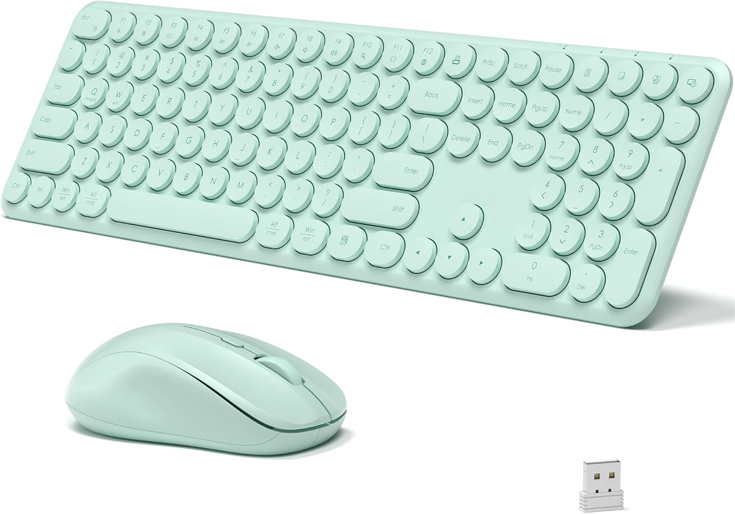 Wireless Keyboard and Mouse Combo, 110 Round Quiet Keys, Adjustable Optical Mouse, Share 1xUSB Receiver, Power Switch, for Windows Mac(Green)