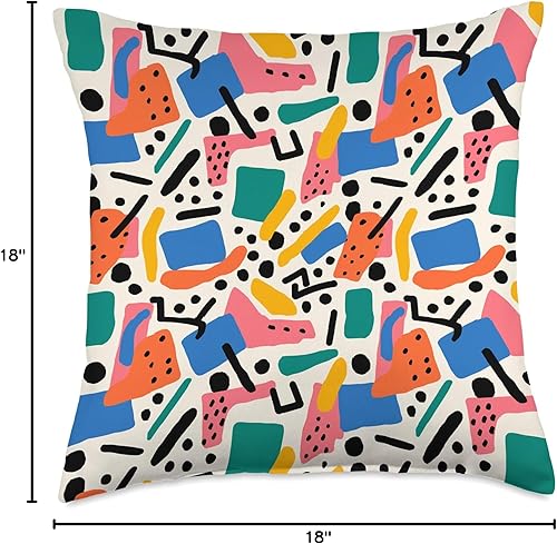 Miniatura 4 de Almohada estilo Memphis de los años 80 y 90, diseño geométrico retro, 18 x 18 pulgadas, multicolor