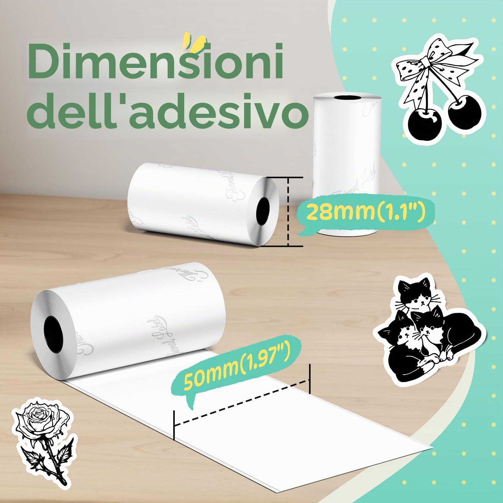 Phomemo 3 Rotoli Carta Termica Adesiva 50mm x 3,5m, compatibile con M02, M02X, M02L, M02Pro, M02S, P2S, M03 e altri modelli Phomemo, Etichette Autoadesive per Mini Stampante, per appunti e foto