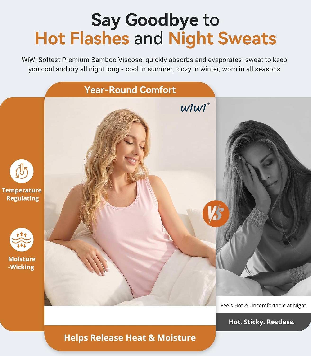 WiWi Tank Tops for Women Super Soft Sleeveless Pajama T-Shirt Cooling Loungewear Basic Shirts Viscose Bamboo Tee S-XXL
