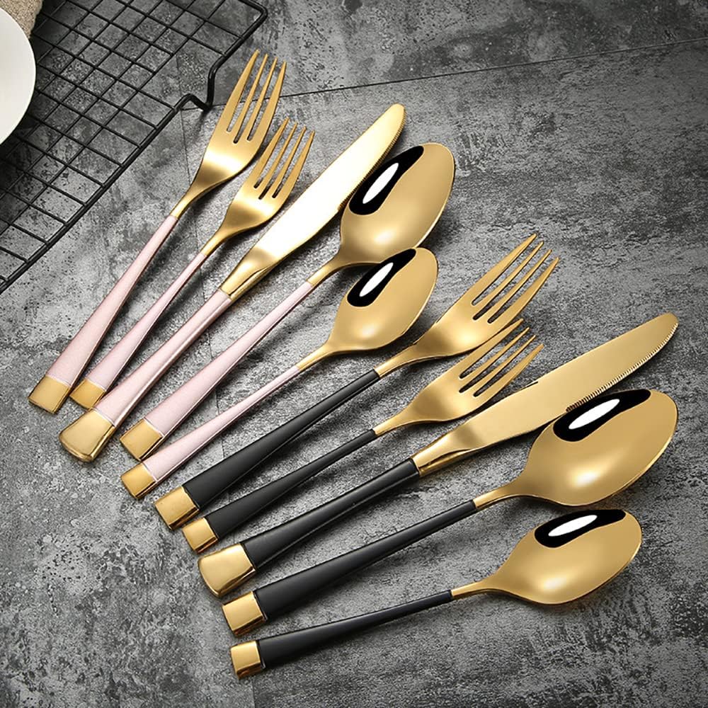 30 Piece Black Gold Silverware Set for 6 Durable 18/10 Stainless Steel Bordered Tableware Flatware Set Home Kitchen Wedding Restaurant Cutlery Utensils Delicate Knifes Forks and Spoons Set