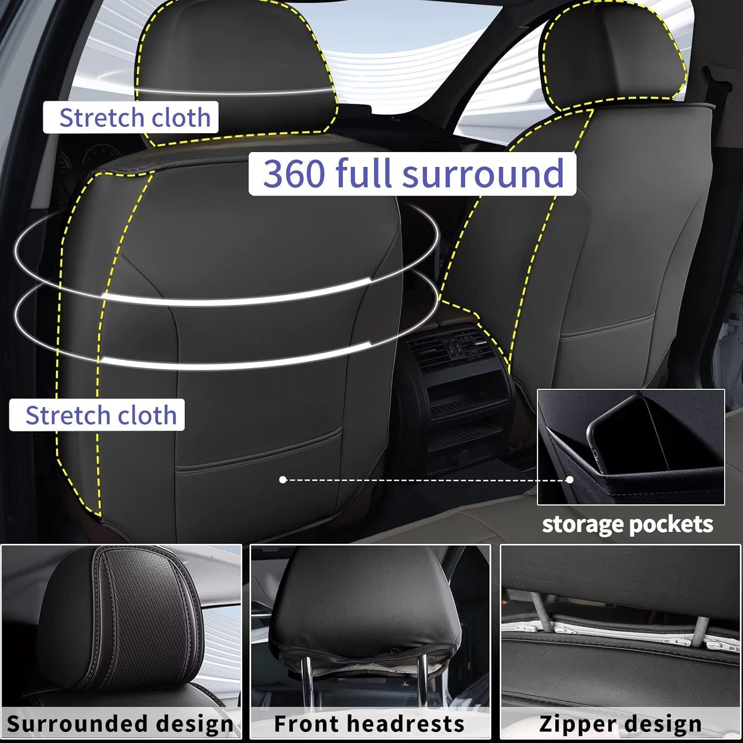 DISUTOGO Full Set Seat Covers Fit for Nissan Titan 2009-2025 Waterproof Faux Leather Automotive Cushion Protector Car seat Covers Compatible Airbag(5 Seats, Red Line)