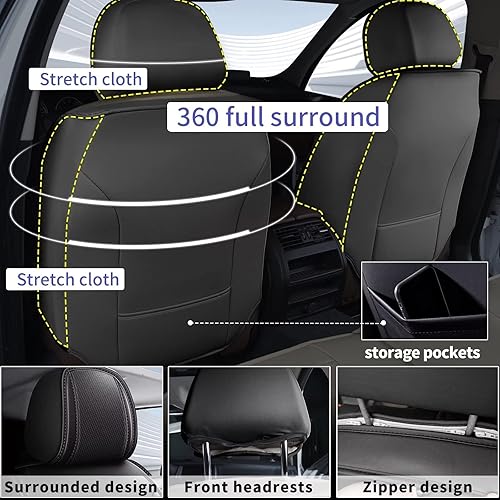 Miniatura 72 de Full Set Seat Covers Fit for 2003-2025 2026 Honda Civic LX,Sport,EX,EX-L,Touring,EX-T,Hybrid,LX-P,SE,LX-S,DX-VP,GX: Leather Ice Silk Waterproof