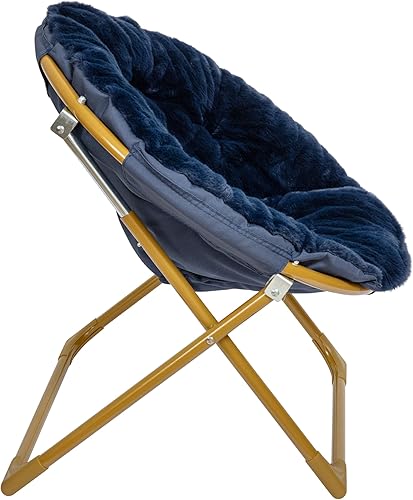 Miniatura 9 de Flash Furniture Gwen - Mini silla plegable para niños, silla lunar de piel sintética azul marino, marco de metal dorado suave, silla plegable