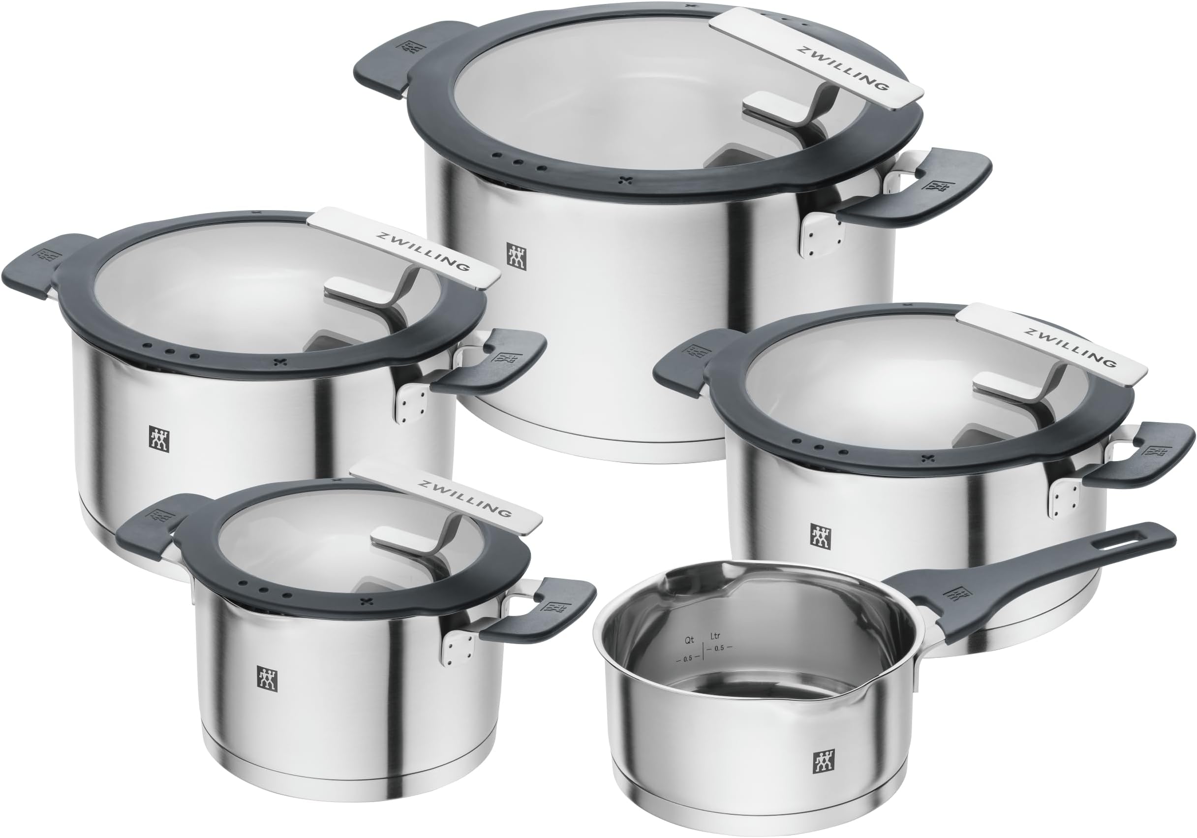 Simplify 9-pc Cookware Set, Premium Stainless Steel Pots and Pans Set for Kitchen, Induction Cooktops & BBQ Sides, Oven Safe, Dishwasher Safe, Grey Handles