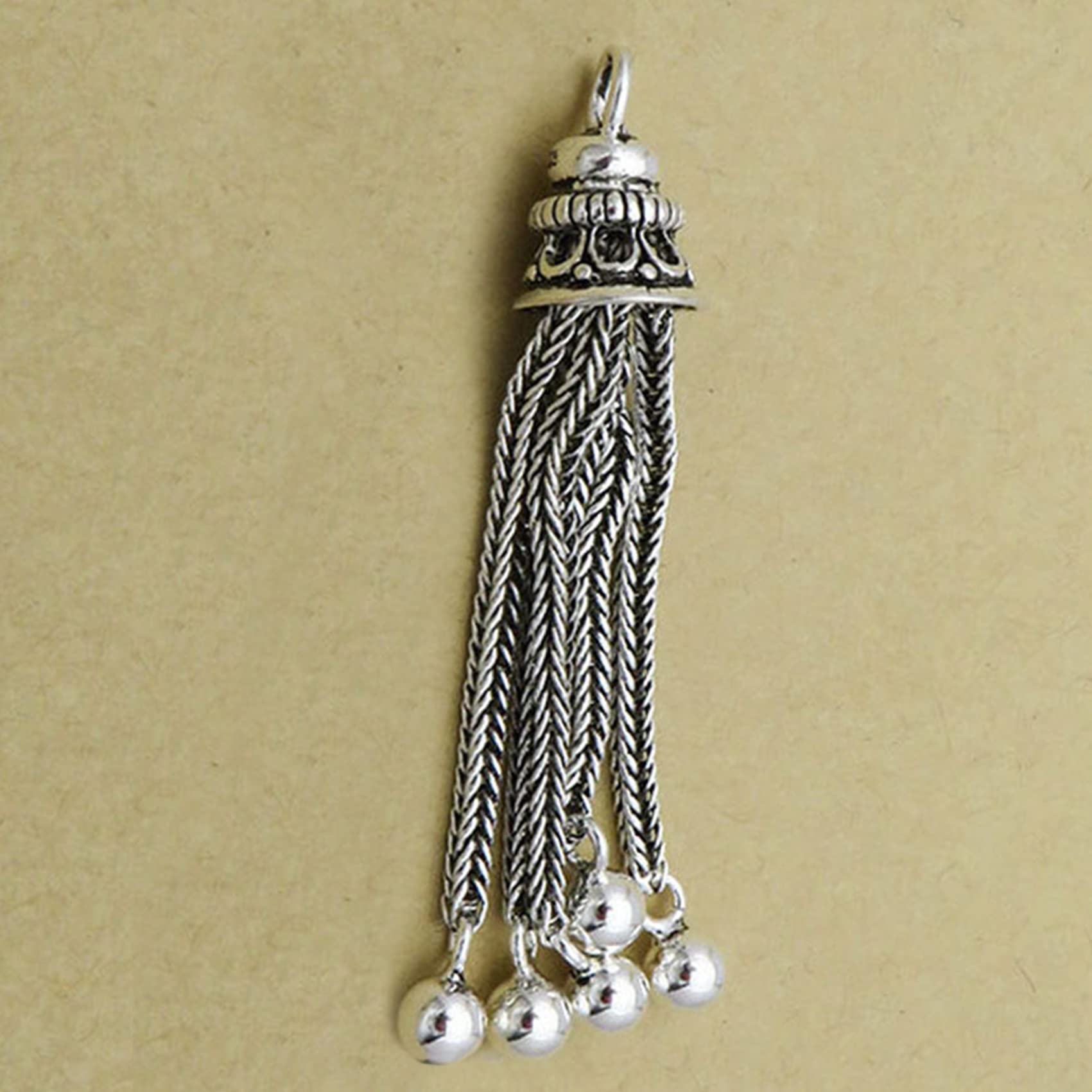 Bracelet Sterling Silver Charms 1Pc Silver Tassel Pendant Tibetan Silver Long Charm Dangle Beads Antique Silver Tassel Charm Sterling Silver for DIY Crafts Findings Jewelry Making Accessories,B ( Size