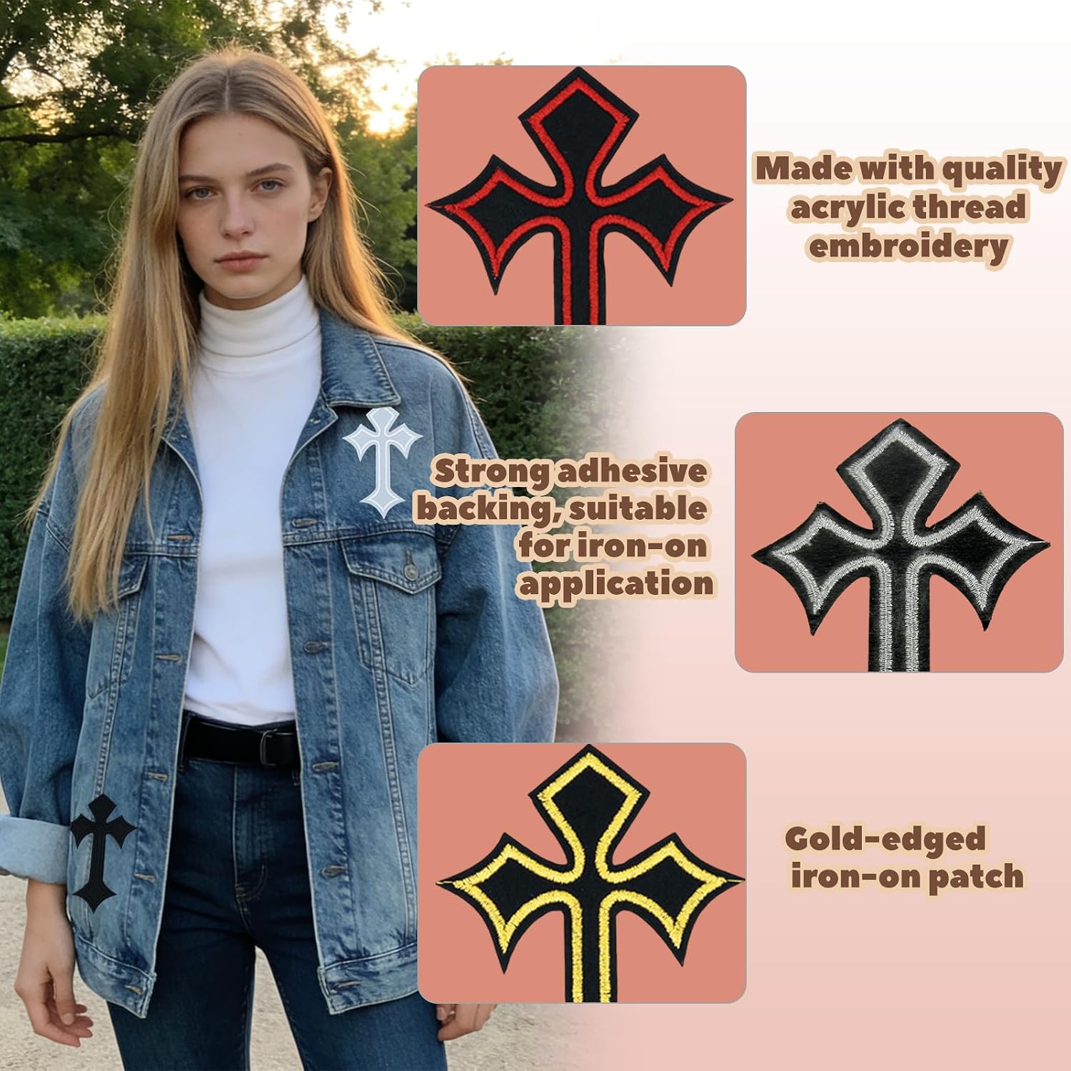 26PCS Cross Iron-On Patches,Style Embroidered Applique for Jeans,Hats,Jackets,Backpacks,Vintage Cross Patches for DIY Clothing & Decorative Repair