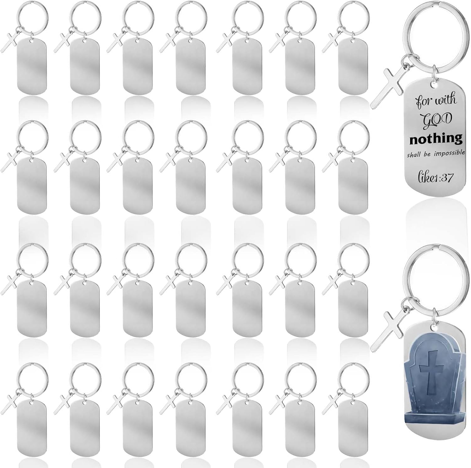 30 Pcs Engravable Metal Keychain Stainless Steel Blanks Key Tags for DIY Corporate Anniversaries Crafts Gifts, Silver