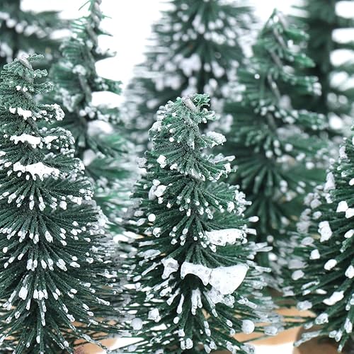 Miniatura 8 de 10 piezas de mini árbol de Navidad en miniatura con base de madera, botella de cepillo, árboles de Navidad artificiales, árboles pequeños para