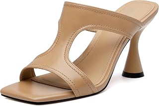 WAYDERNS Women's Square Open Toe Heeled Sandals Cut out Slip on Heels for Women Cup Shape Heel Mules Sandals 3.5 Inch High Heel Slides Sandals for Prom, Evening, Party, Daily Wear
