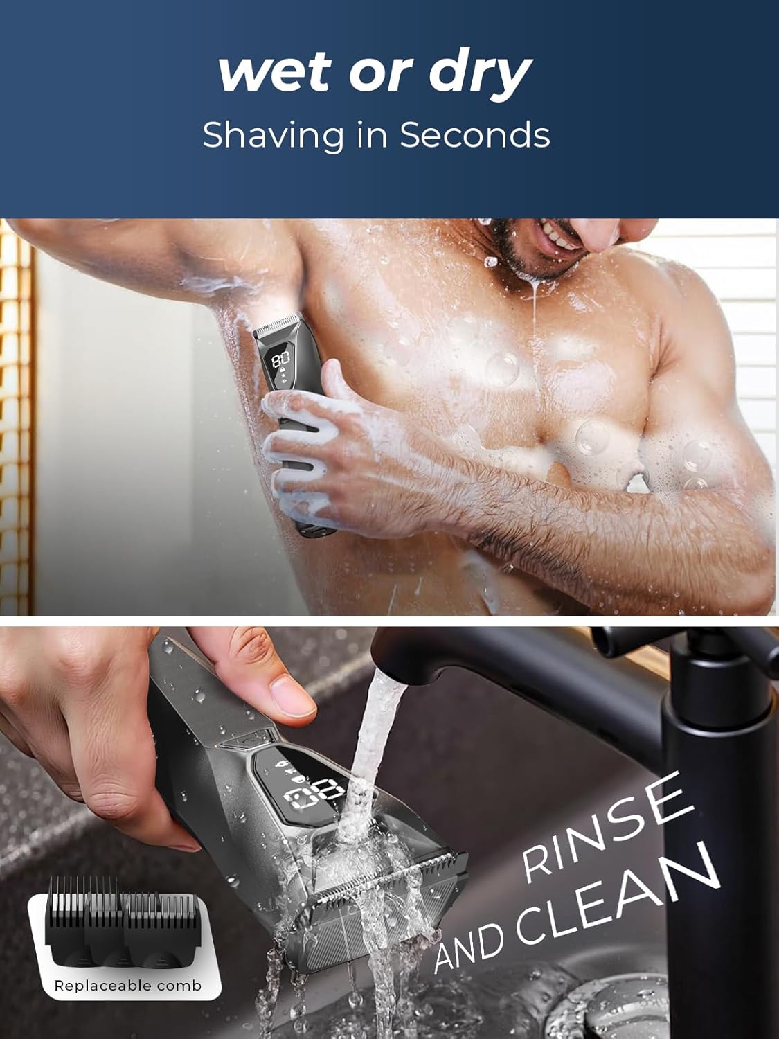 Pubic Hair Trimmer for Man - Cordless Body Hair Trimmer for Men - Electric Ball Shaver with Display & Light - Waterproof Wet/Dry Groomer kit for Groin - 4000K Light - Cosmic Black - Image 6