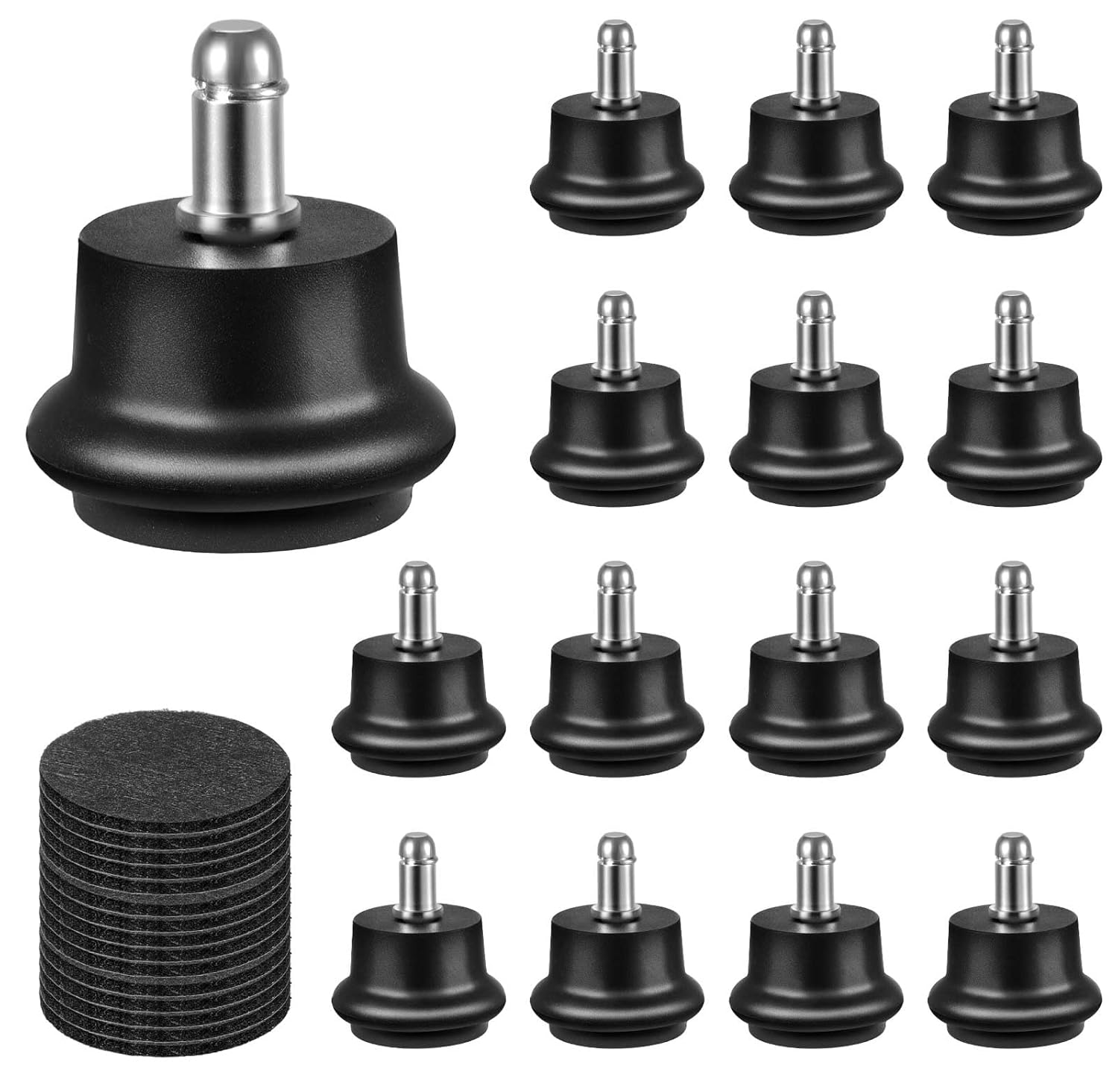 Bell Glides for Office Chair - Stationary Caster Replacement Feet with Self-Adhesive Felt Pads for Hardwood Floors, 15 Pack