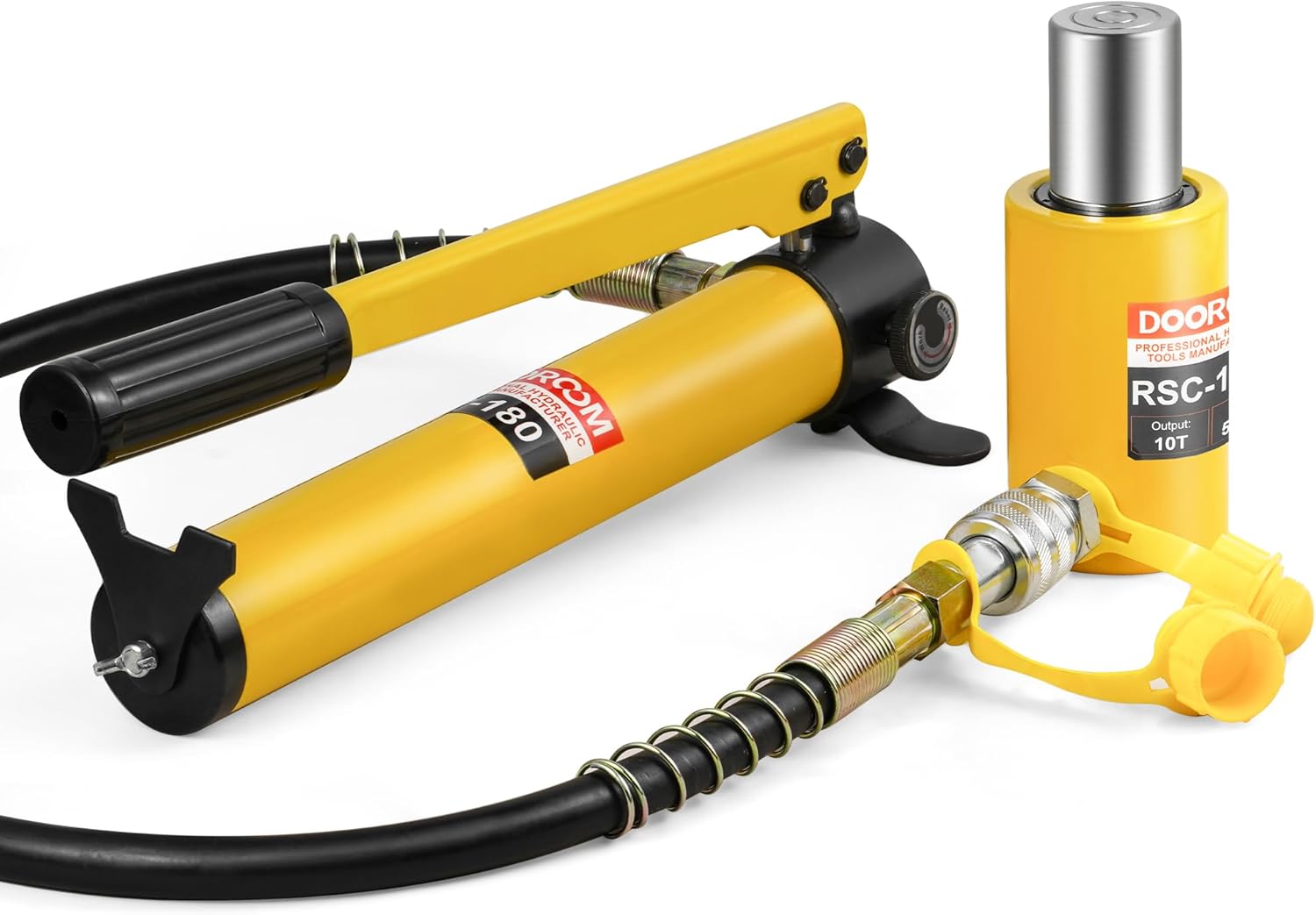 10 Ton Hydraulic Cylinder Jack, 2' Stroke Hydraulic Ram, Porta Power Ram Automatic Retracting Jack with CP-180, Yellow