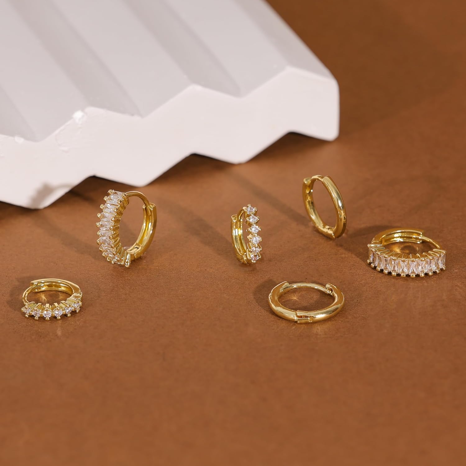 CZ Huggie Earrings for Women, Dainty Gold Earring Stacks 14K Gold Plated Small Huggie Hoop Earrings for Women Trendy Hypoallergenic Cute Unique Gold Earrings Set Fashion Gold Womens Jewelry - Image 6