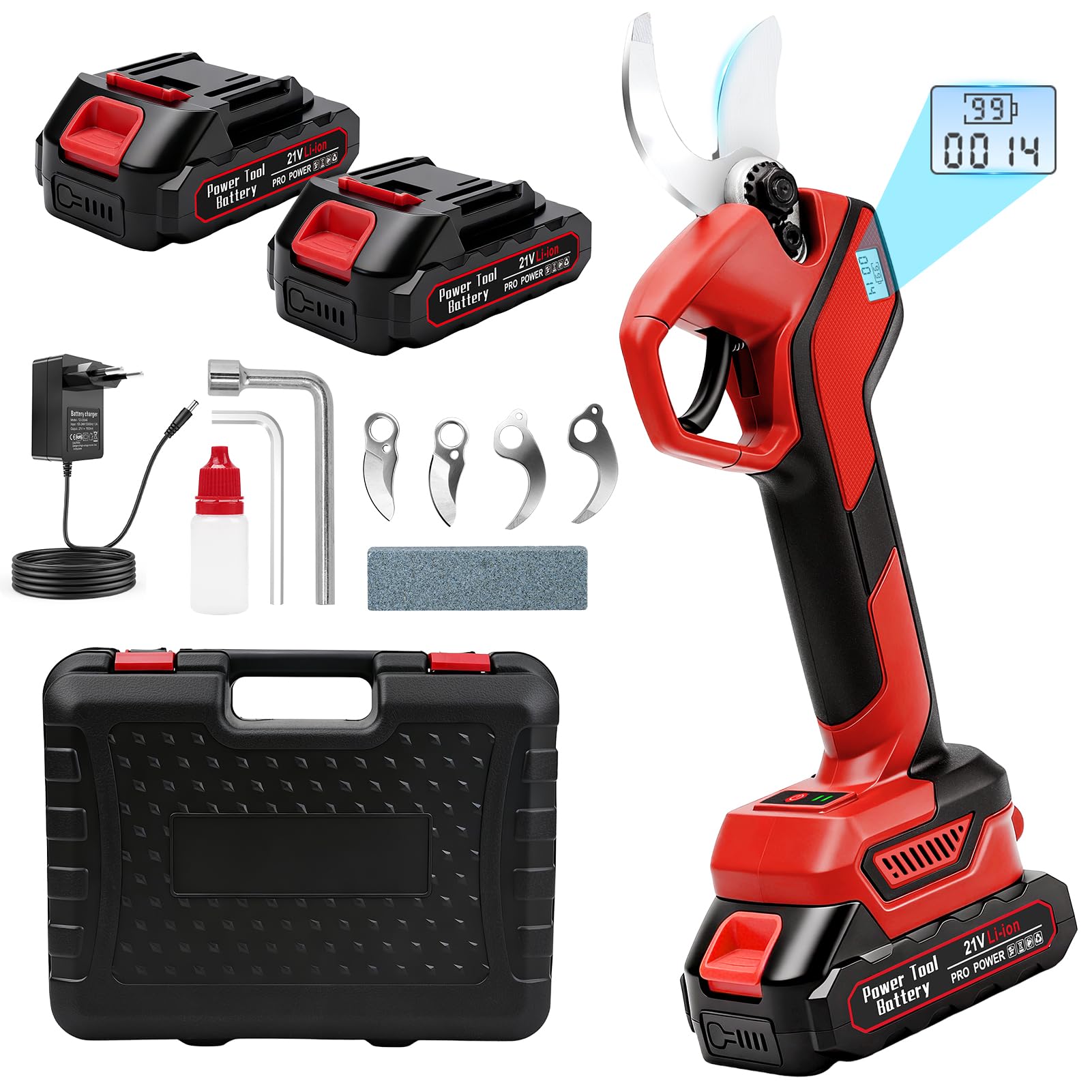Cesoie Elettriche Senza Fili 40MM, Cesoie da Giardino con 2 batterie 21V 1500 mAh e lame di ricambio,600W motore senza spazzole,Forbici Potatura Elettriche per giardinaggio, alberi da frutto, vigneti