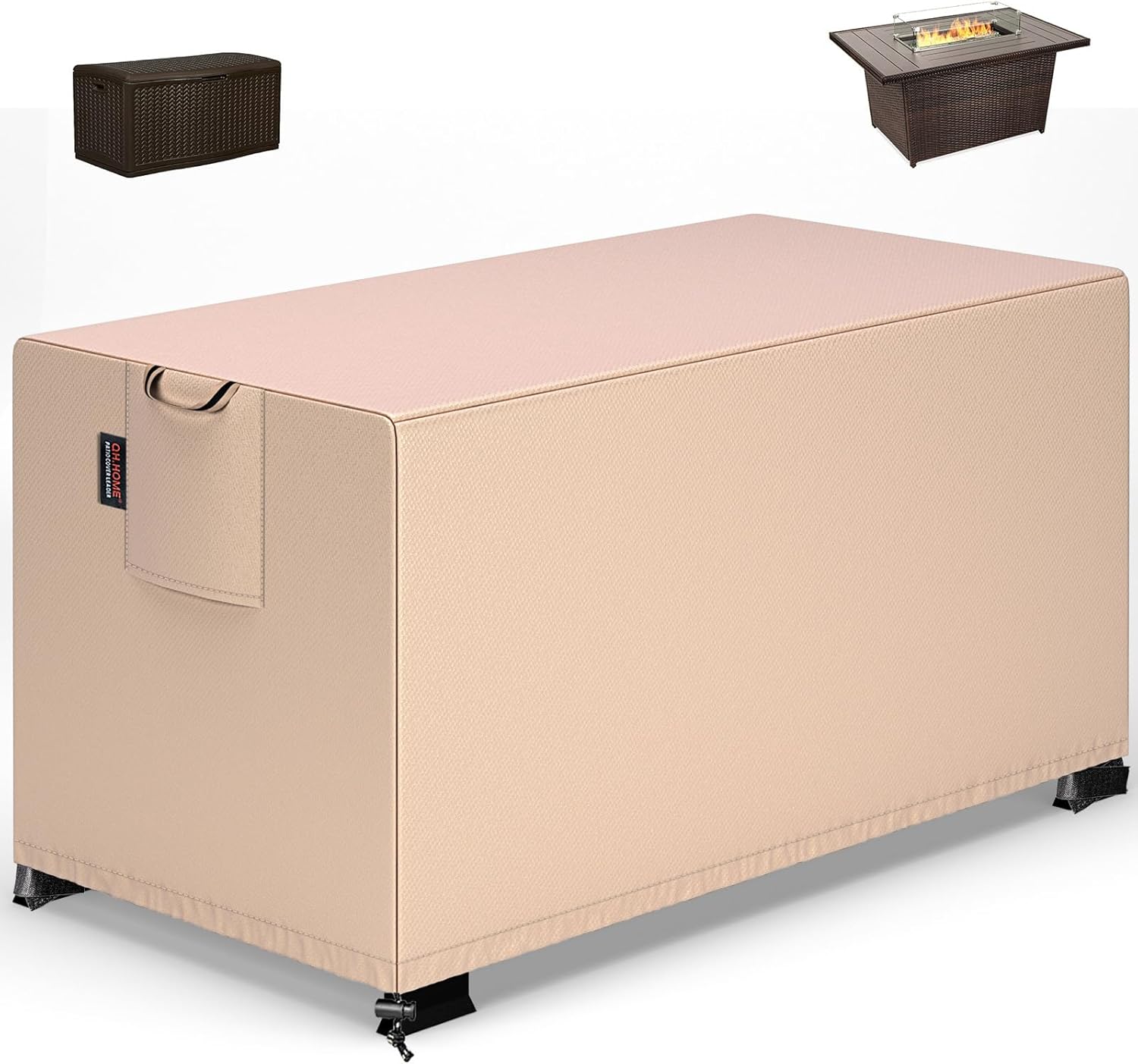 QH.HOME Fire Pit Cover Rectangular 52 x 34 Inch,Outdoor Waterproof Fire Pit Table Cover Strong Tear Resistant and Fading Resistant for Rectangle Patio Furniture Fireplaces - Wheat