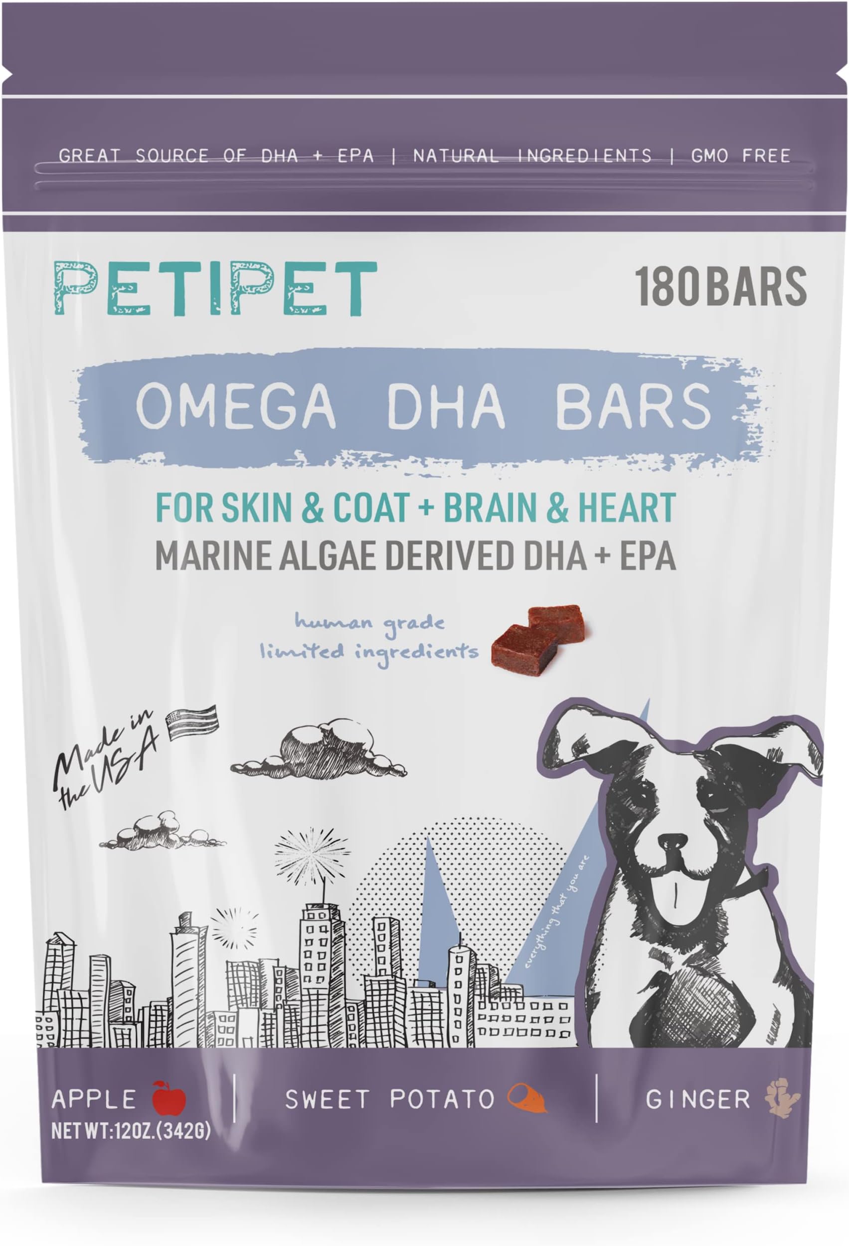 Omega 3 Vegan Chew Treats for Dogs - EPA & DHA - Itchy Skin, Soft & Shiny Coat, Shedding, Mange & Hot Spots Treatment, Joint Inflammation, Heart & Brain Health Natural Dog Supplement