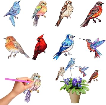 JHGCVX 8 Pcs Hummingbird Diamond Art Kits for Adults, Small Hummingbird Stakes Diamond Painting Kit for Garden Home Decoration