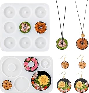 DIY Silicone Pendant Molds Cheriswelry 2pcs Round Donut Disc Resin Casting Molds Necklace Keychain Mould 104x74mm for DIY Craft Earring Jewelry Making