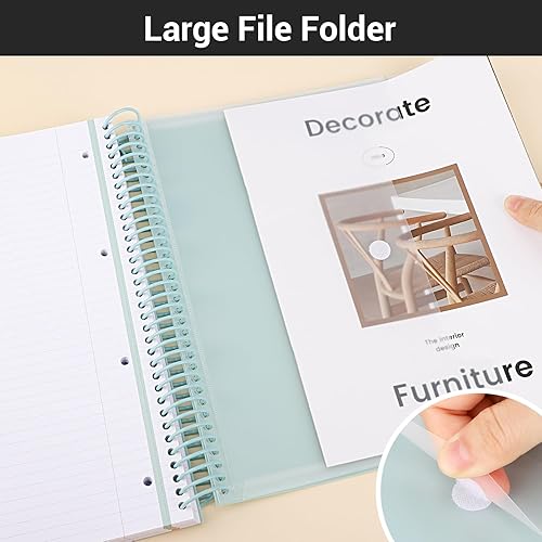 Miniatura 4 de Cuaderno de espiral, tamaño A4 de 9.25 x 11.7 pulgadas, cuaderno de 3 materias con rayas, cuaderno de 3 temas con bolsillos, cuaderno de diario en