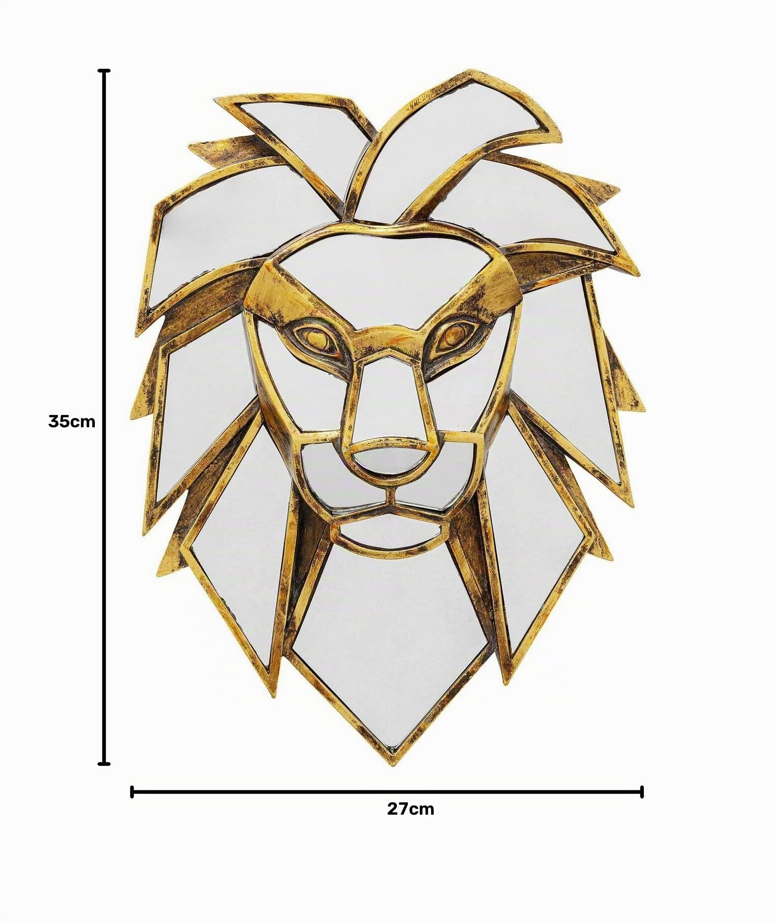 Kare Design Lion Mirror Objet mural, doré, élégant, objet décoratif de chambre, décoration murale, accessoire, motif animal, miroir, salon, couloir, bureau à domicile, 35 x 27 x 5 cm (H x l x P)