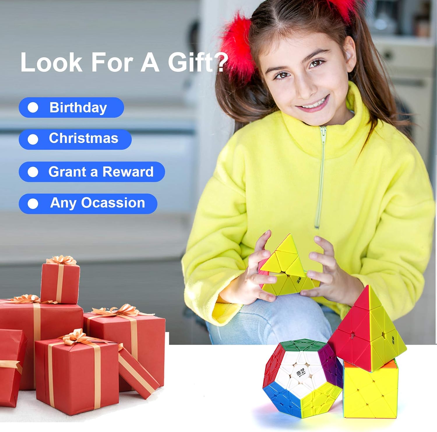 Roxenda Speed Cube Set, Speed Cube Bundle of 2x2 3x3 4x4 Megaminx Windmill Mirror Cube and Pyramid Cube Smoothly Magic Cubes Collection for Kids & Adults [7 Pack] (Stickerless)