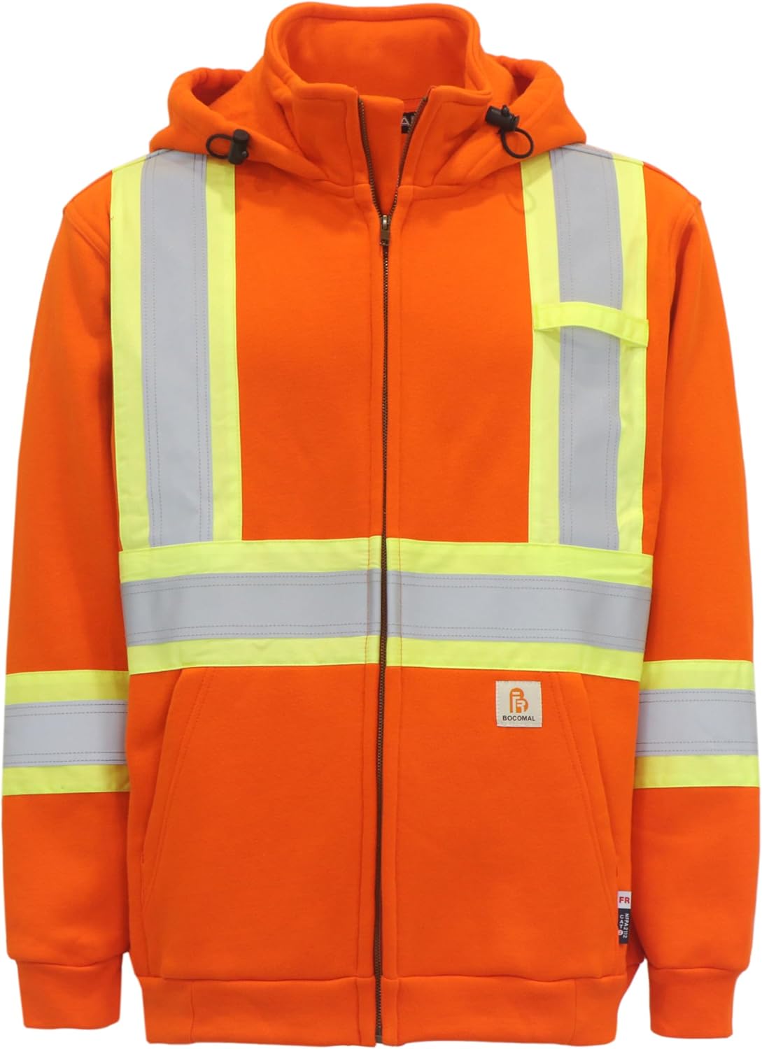 BOCOMAL FR Hoodies High Visibility 14oz Fleece Heavyweight Hi-vis Jackets Flame Resistant Reflective Hooded Sweatshirts