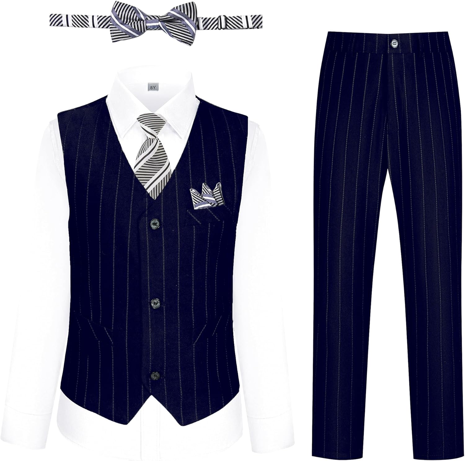 Boys Pinstripe Suit Vest and Pants Set, Kids Tuxedo Suits for Boy Outfits