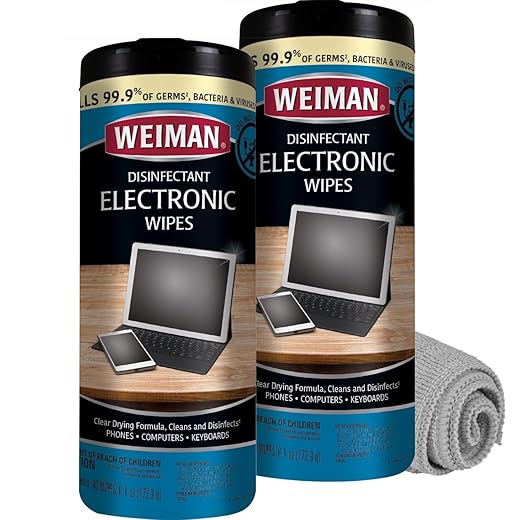 Weiman Electronic & Screen Disinfecting Wipes - Safely Clean and Disinfect Your Phone, Laptop Keyboard, Tablets, Lens Wipes - 30 Count | 2 Pack with MicroFiber Towel Included