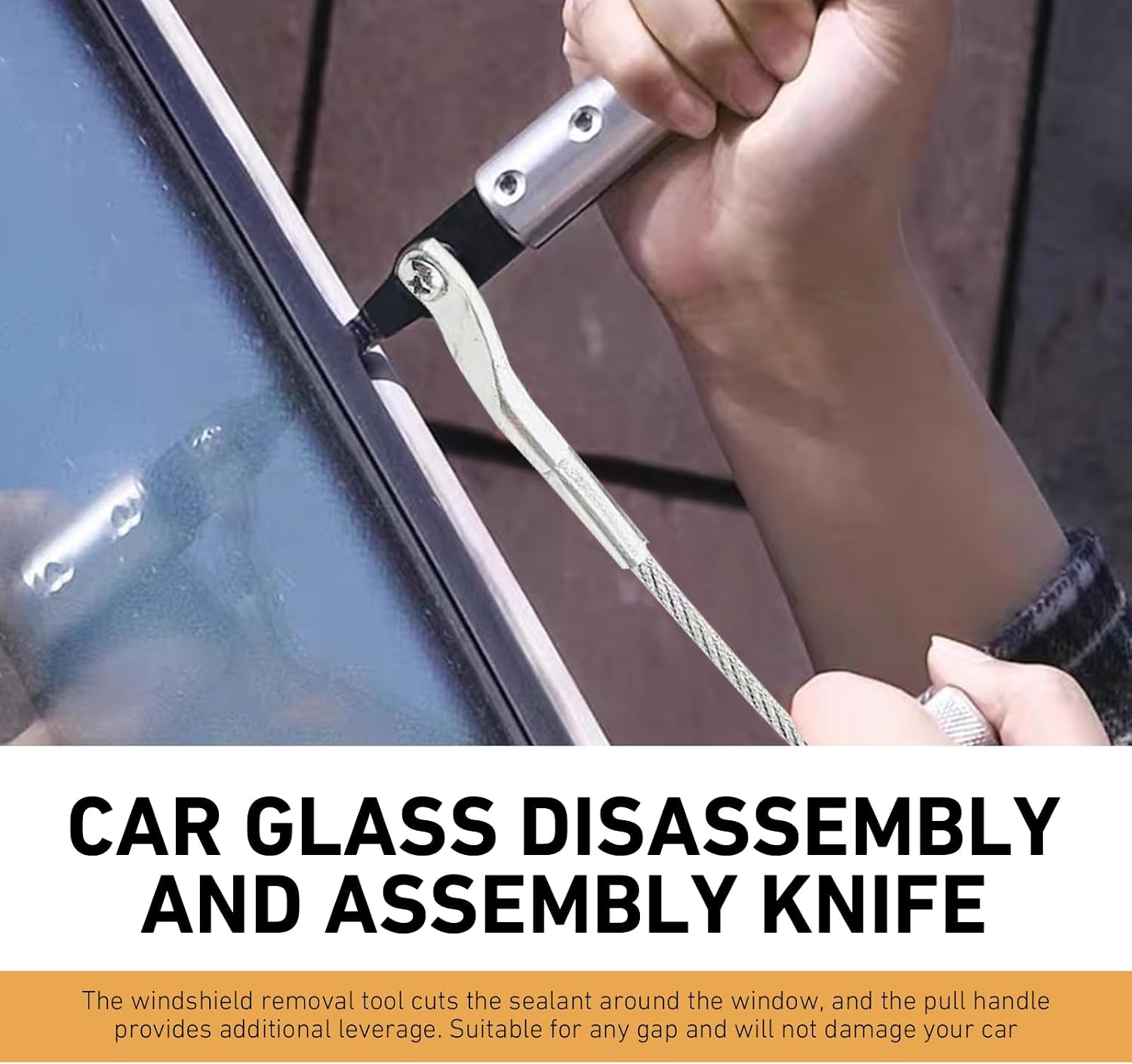 Car Windshield Removal Tool, Carbon Steel Rustproof Glass Removal Cutter, Anti-slip Handle Hook-head Glass Stripper, Universal Portable Repair Tool for Most Vehicles (Silver)