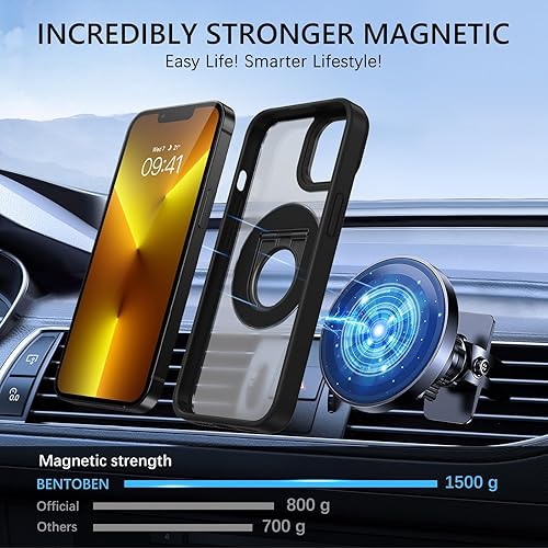 Miniatura 3 de BENTOBEN Funda para iPhone 13 Pro Max con soporte de anillo, iPhone 13 Pro Max compatible con MagSafe, funda protectora translúcida mate a prueba de