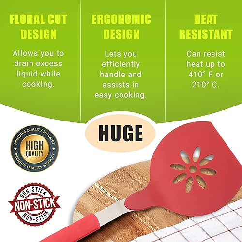 Miniatura 4 de Homi Styles Espátula de nailon jumbo, antiadherente y apta para lavavajillas, ideal para cocinar, girar y servir, ideal para aleta de panqueques,